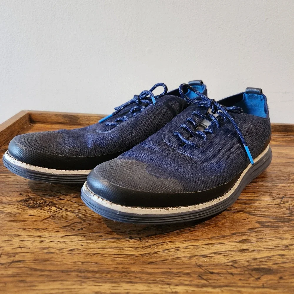 Cole Haan Dress Shoes Mens Size 10.5M Blue‎ Knit Oxford Weatherproof Lightweight